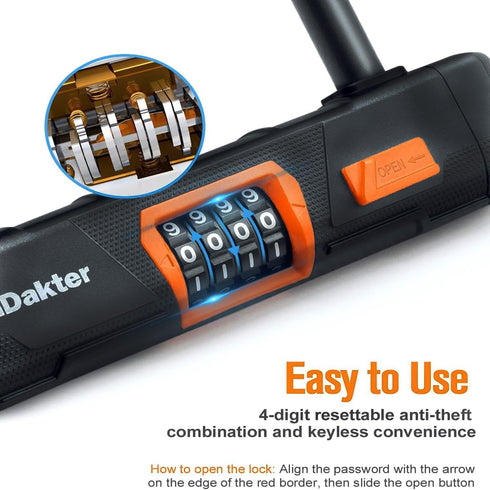 NDakter Heavy Duty Bike Locks, Combo U Lock with 5Ft Steel Cable for Electric Bike