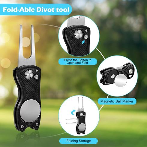 Golf Club Cleaning Kit - Includes Cleaner, Water Towel, Groove Sharpener, Divot Repair Tool, and Magnetic Ball Maker
