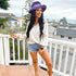 Women Straw Sun Hats, Wide Brim Ribbons, Roll Up Bucket UPF 50+ Foldable Floppy Sun Hat with Strap for UV Protection
