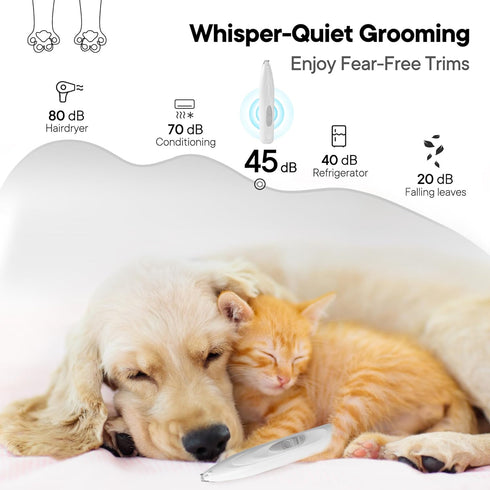 Dog Paw Trimmer with LED Light, Rechargeable Cordless Electric Grooming Clippers, Low Noise for Small Dogs and Cats