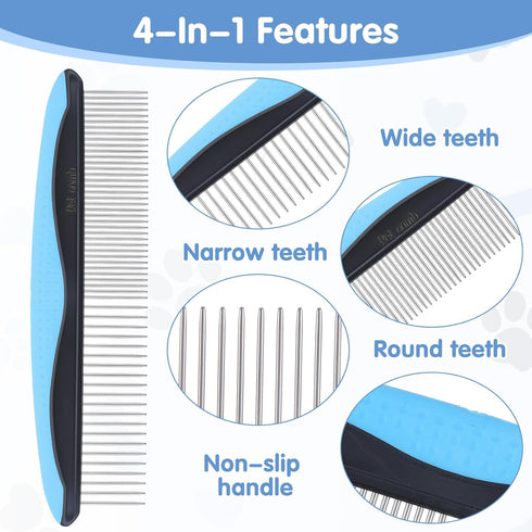 Quilax Metal Dog Comb, Stainless Steel Teeth Dematting Comb for Dogs Cats, Dog Grooming Combs, Pet Hair Combs