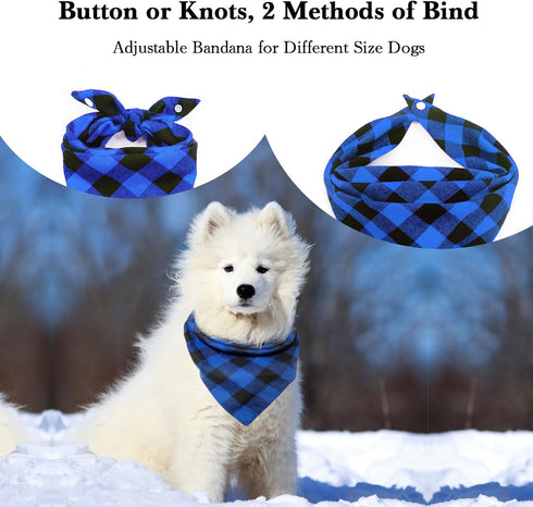 Christmas Plaid Dog Bandana with Button - Fall Dual Layer Scarf Soft Cotton Triangle Bib for Small Medium Large Dogs