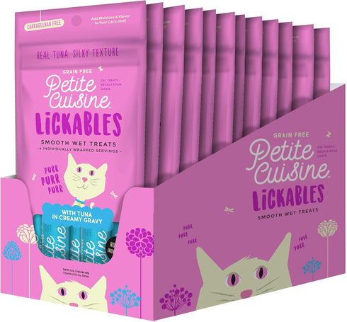 PETITE CUISINE Lickables Smooth Wet Cat Treats, Tuna in Creamy Gravy, 12 pouches, 2oz each (49165)