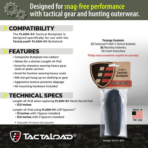 Tactical Buttplate for Flash-5 Gun Stock, 5 Shell Holder, Ammo Storage - Hunting Gear and Accessories