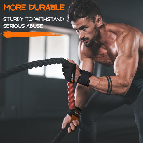 SueStar Workout Gloves, Heavy Duty Cowhide Padded Weight Lifting Gloves with Wrist Support, Full Palm Protection