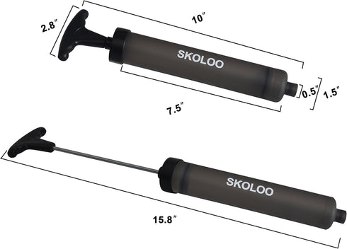 SKOLOO 10" Portable Hand Air Ball Pump Inflator Kit with Needle, Nozzle, Extension Hose for Sports Balls