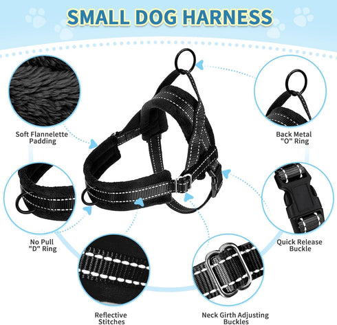 SlowTon No Pull Small Dog Harness and Leash Set, Adjustable Soft Vest Harness for Small Medium Dogs (Black, M)