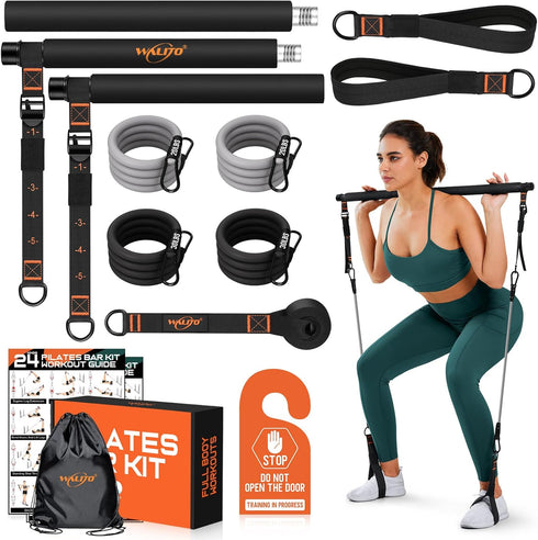 Pilates Bar Kit with Resistance Bands, 3-Section Multifunctional Yoga Bar for Full-Body Workouts at Home Gym