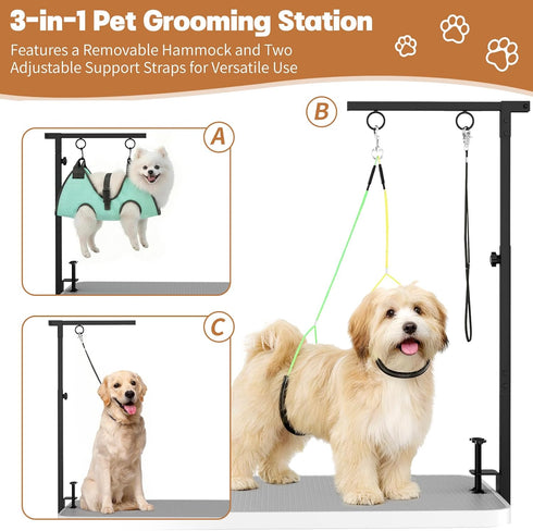 MHACVVO 31.5"-43.3" Hammock 3-in-1 Trimming, Dog Grooming Table Arm, Adjustable Pet Stand with & Clips Grooming Kit