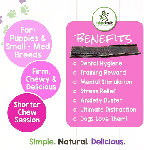 Nature Gnaws Beef Jerky Chews for Small Dogs 4-5" (50 Count) - Natural Beef Gullet Stick Dog Chew Treats