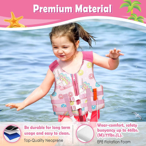 HeySplash Toddler Swim Vest, Kids Swimming Jacket for 30-50/50-80lbs, Floaties Vest with Safety Strap, M 3-6 Yrs/L 6-9