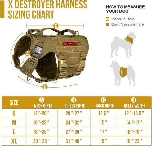 OneTigris Large Tactical Dog Harness, No Pull Adjustable Vest with Heavy Duty Handle, Brown, Large Hook and Loop Panels
