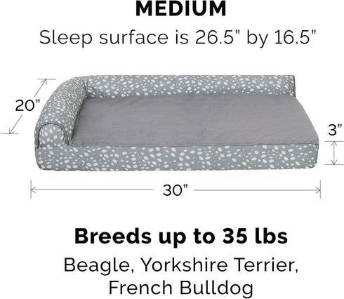 Furhaven Cooling Gel Dog Bed for Medium/Small Dogs, Removable Bolsters & Washable Cover, Plush L Shaped Chaise - Gray