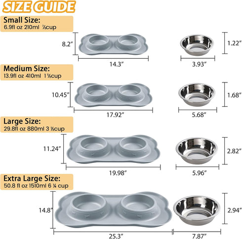 Hubulk Pet Dog Bowls 2 Stainless Steel with Non-Skid Silicone Mat + Pet Food Scoop for Small Medium Large Dogs Cats