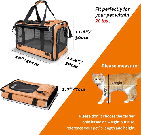 Portable Soft-Shell Dog Carry Bag for Puppy - Foldable Travel Cage for 0-15 lbs Pomeranian & Yorkie