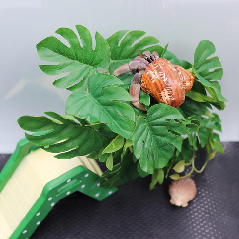 Hermit Crab Climbing Toy, Hanging Plastic Simulated Turtle Leaf Plant with Suction Cup for Reptile Tank Habitat Decor