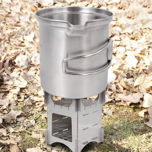 Outdoor Mountaineering Pot, Portable Camping Cooker with Foldable Handle for Hiking and Camping
