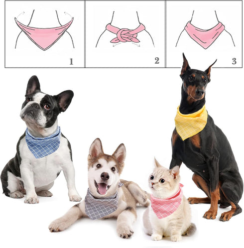 4PCS Spring Dog Bandanas, Cute Soft Cotton Puppy Scarfs, Washable Daily Handkerchiefs, Adjustable Gifts for Small