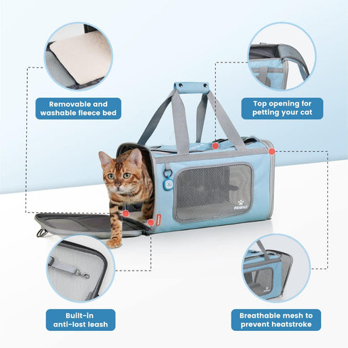 Pawaii Airline Approved Cat Carrier, Cat, Dog Carrier with ID Tag, Collapsible Pet Travel Carrier, Foldable, Protable