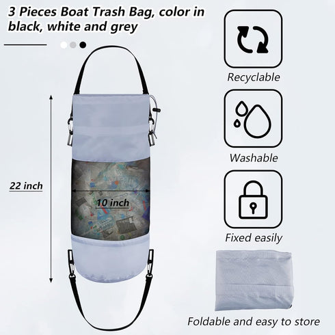 3 Pack Gersoniel Boat Trash Can Boat Accessories Mesh Trash Bags Portable Garbage Container for Kayak Pontoon Camper