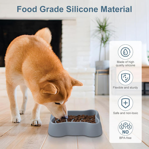 Slow Feeder Dog Bowl, Slow Down Pets Eating, with 35 Strong Suction Cups, Dog Feeding Bowls Prevents Overeating, Puppy Training, Medium, Small Breeds, Wet Dry Food, Grey