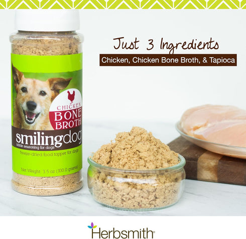 Herbsmith Bone Broth Kibble Seasoning, Freeze Dried Meat + Bone Broth Powder for Dogs, Chicken, 3.5 oz