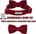Wine Red Dog Collars for Large Dogs, Cute Corduroy Collar with Bow Tie, Adjustable Safety Metal Buckle, L-Neck 16"-24"