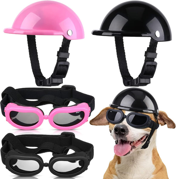 Frienda 4 Pieces Pet Dog Helmet and Goggles Set, Padded Motorcycle Helmet and Sunglasses for Small Dogs