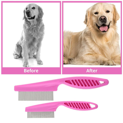 Pet Hair Comb Tear Stain Removal - 2 Pack Multifunctional Grooming Comb Kit, 2 in 1 Dog Combs for Knots and Tangles