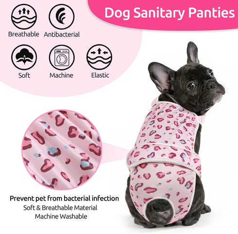2 Pcs Dog Diaper Suspenders Female, Washable Dog Panties for Dogs in Heat with Cute Leopard Print, Escape Proof Dog