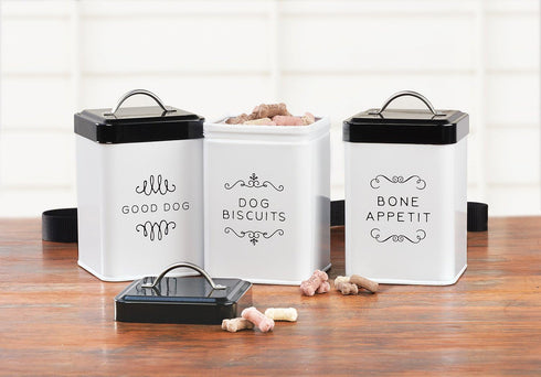 Amici Pet Treat Collection - Sparky Good Dog Metal Storage Canister, 36 oz, White