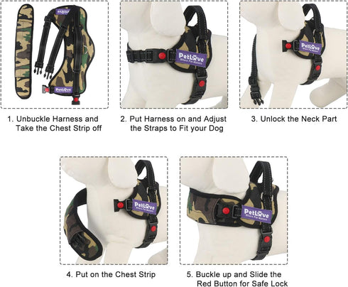 Dog Harness - Adjustable Soft Leash Padded No Pull for Small Medium Large Dogs, Camouflage