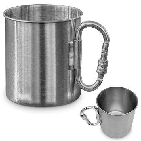 Stainless Steel Mug with Handle, 13.5Oz Coffee Camping Mug with Carabiner for Outdoor Gear