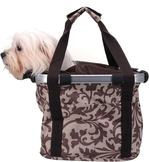 Pet Dog Bike Basket & Carrier Bag - Foldable Detachable Bicycle Basket for Small Animals (Coffee)