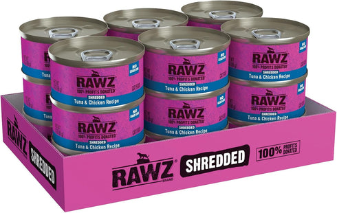 3oz 18 Count Rawz Natural Premium Shredded Canned Cat Wet Food - Grain Free Made with Real Meat Ingredients No BPA