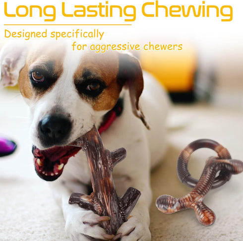 Dog Toys - 3 Pack Indestructible Chew Toys for Aggressive Chewers, Tough Nylon Bacon Flavor