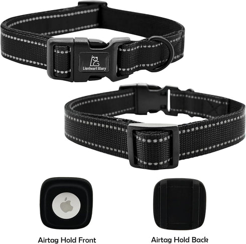 Lionheart Glory Airtag Dog Collar, Reflective Adjustable Durable Soft Collar for Medium Dogs, Pet Gift (Black)