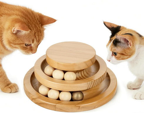 YooxArmor Cat Ball Track Toy for Cats, 3-Level Wooden Tower with 7