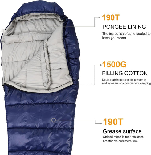 Mummy Sleeping Bag 14-59?, 3-4 Season Lightweight Washable for Outdoor Camping Hiking Travel