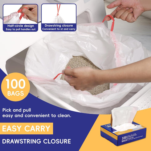 HEIDBER 100 Pack-Cat 3 4 Drawstring Litter Liner Bags Litter Box Liner Bags for Litter Box Robot and Thick Waste Bags
