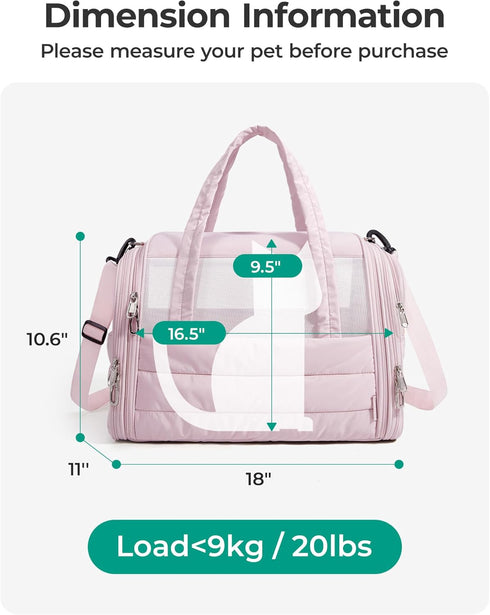 20 Lbs BAGSMART Cat Carrier: Soft-Sided Pet Carrier for Small Medium Cats Dogs Puppy Quilted Collapsible Puffy Travel