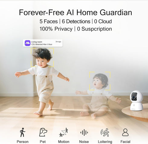 CINMOORE 5G 3K 0-Glow 2-Way Security Camera Indoor, Pet/Dog Camera with Speaker/Phone App, PTZ WiFi Baby Monitor