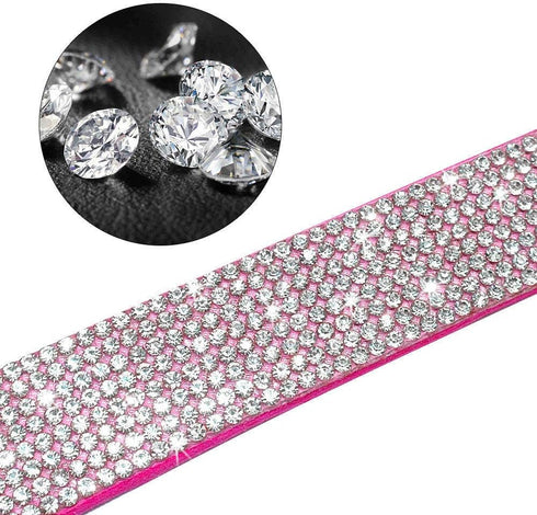 Cute Dazzling Sparkling Soft Suede Leather Bling Rhinestone Crystal Jeweled Pet Collar & Leash Combo Set (M, Blue-5),