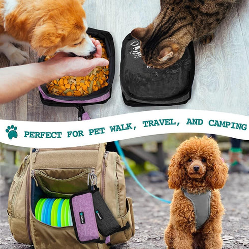 PetAmi Collapsible Dog Bowls 2 Pack - Food and Water Travel Set, Portable No Spill, Foldable Lightweight BPA Free
