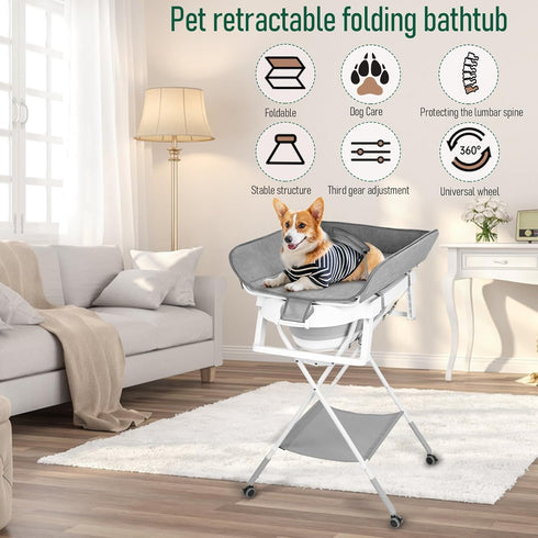 gihusrzx 2 1 3 4 in Dog Bath Tub Dog Washing Station for Bathing and Grooming, Elevated Collapsible Foldable Portable