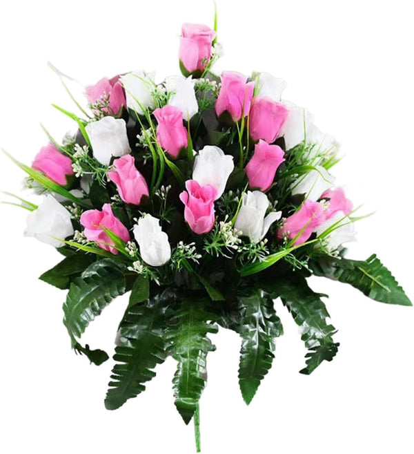 Gooddyiyukey Artificial Grave Flowers for Cemetery, Mothers Day Grave Decorations, Faux Fake Red