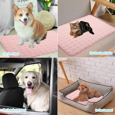 Dog Self Cooling Mat - Washable Summer Blanket for Large Dogs and Cats, Ice Silk Sleep Pad, Pink