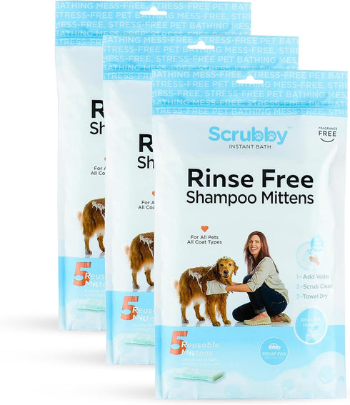 No Rinse Pet Wipes, Rinse Free Shampoo Mittens for Dogs & Cats, Bathing & Washing Pets, Pack of 15