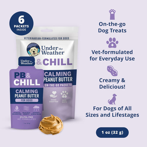 100% 1 Oz Pack 6 Under the Weather Pet PB & CHILL Dog Peanut Butter Dog Treats | Vet-Formulated Natural and Tasty