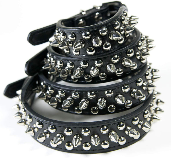 Spiked Dog Collar / Cat Collar, Studded Vegan Leather Pet Collar for Dogs and Cats (L, Black)